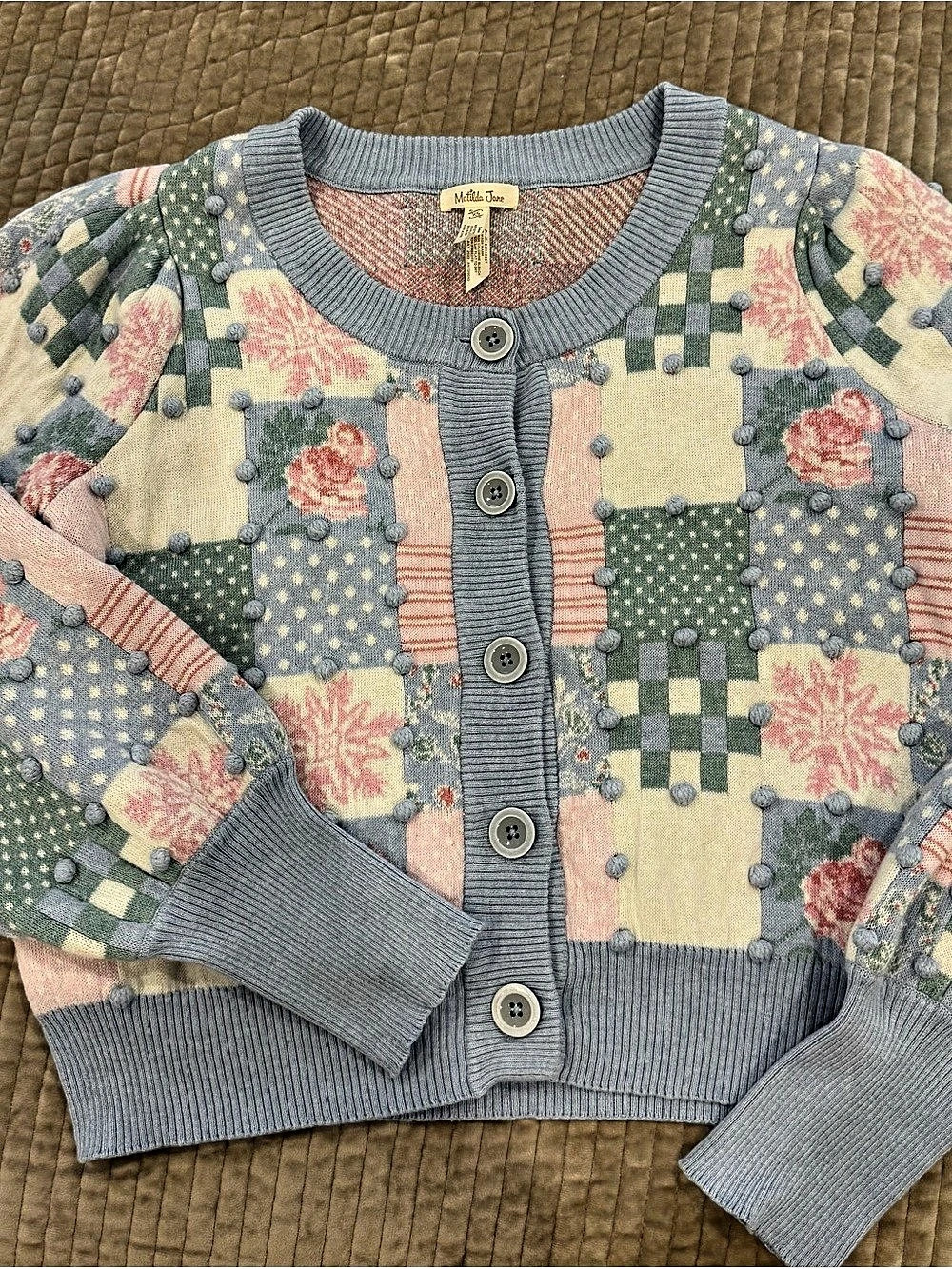 Matilda Jane Floral Patchwork Cardigan in Blue & Pink Like New
